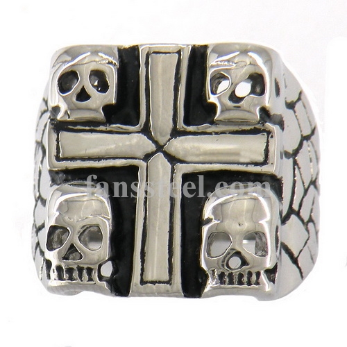 FSR02W75 Stone-style 4 Skulls Cross Signet Ring - Click Image to Close